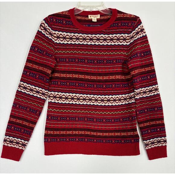 VTG Brooks Brothers Red And White Fair Isle Wool Crewneck Sweater Womens Sz XS - Picture 2 of 9